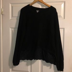 Black Knit Sweater with Crochet Detail